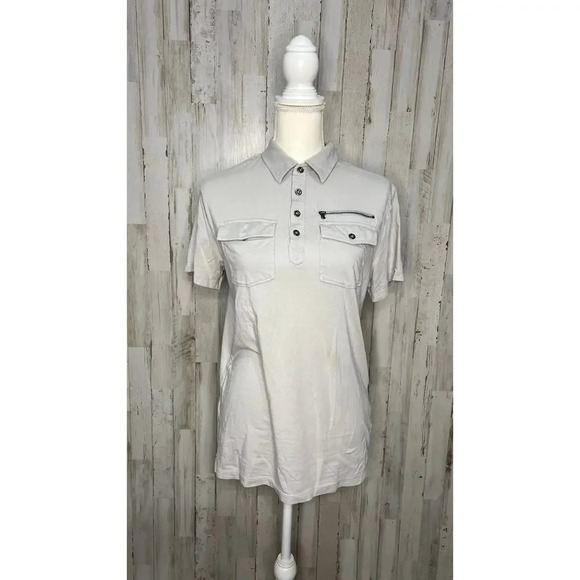 Rock & Republic Men's Gray Polo Shirt Medium Short Sleeve Double Pockets - Picture 1 of 4